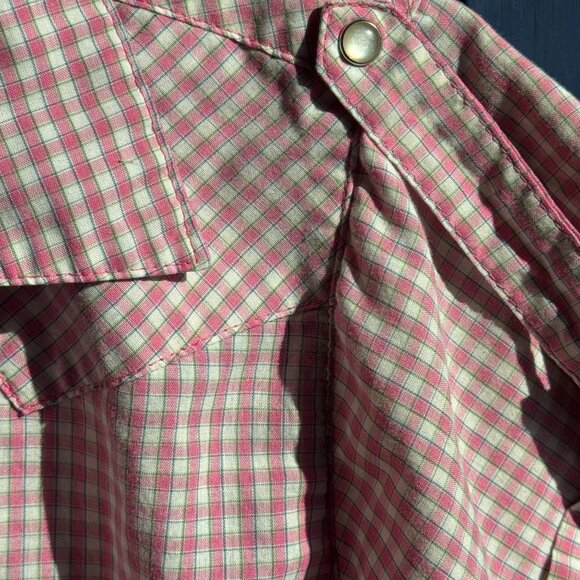 Wrangler Pink Gingham Button Up Shirt Short Sleeve Western Snap XL - Picture 4 of 5